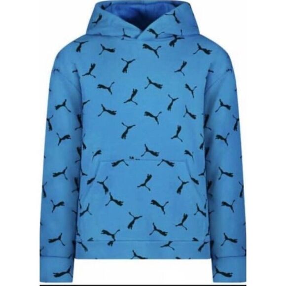 PUMA 🎉HPX4 🎉Youth S L (14-16) French Terry All-Over-Logo Hoodie/Blue/Unisex/NWT - Picture 4 of 15